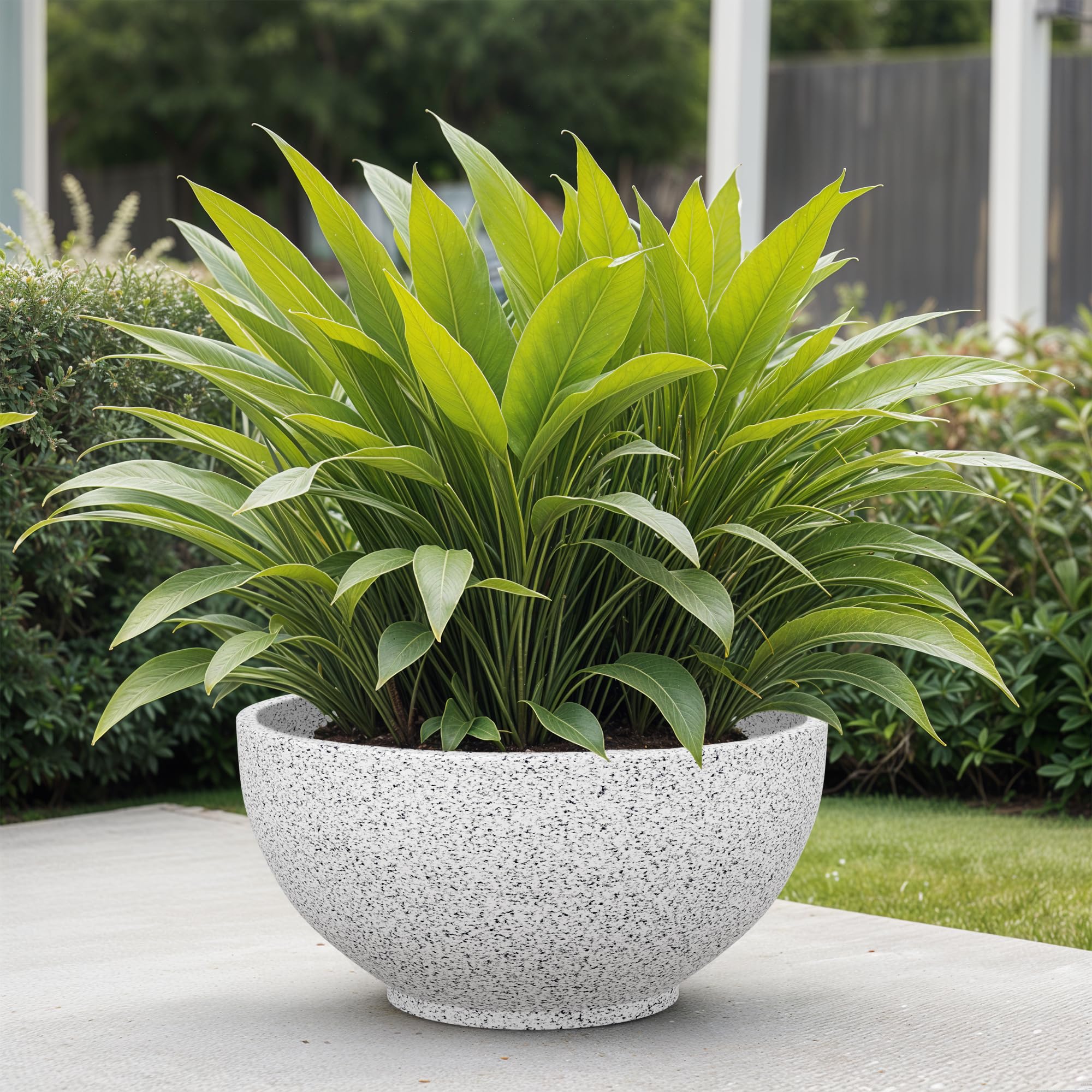 YUCCABE ITALIA Fox B KTR Marble White Bowl Planter Pot 18 Inches German Plastic Polymer Planter Pot Suitable for Garden Indoor and Outdoor