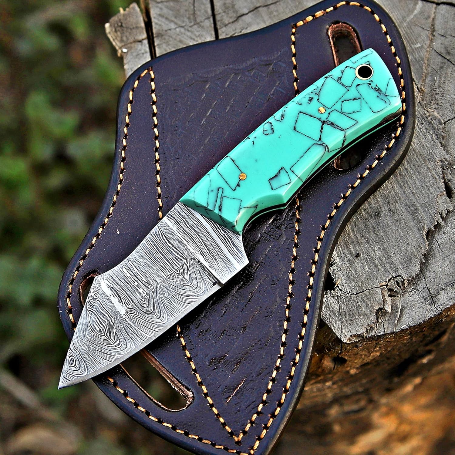 Custom Handmade 7'' fixed blade knife/Cow boy knife/Damascus steel Bull cutter knife, cowboy knives with pancake leather sheath