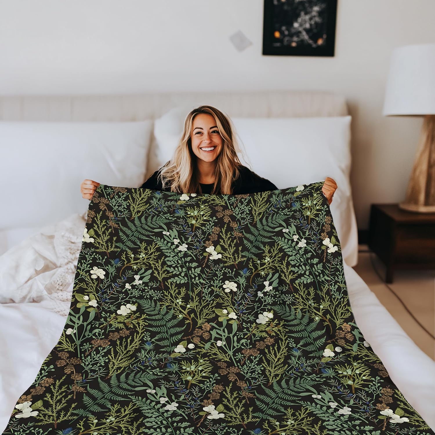 Plant Blanket, Dark Green Botanical Wildflower Plant Fern Leaves Decorative Throw Blanket for Couch Sofa Bed, Dark Green Throw Blanket for Living Room Bedroom Decor, 50x60 Inches - Image 5