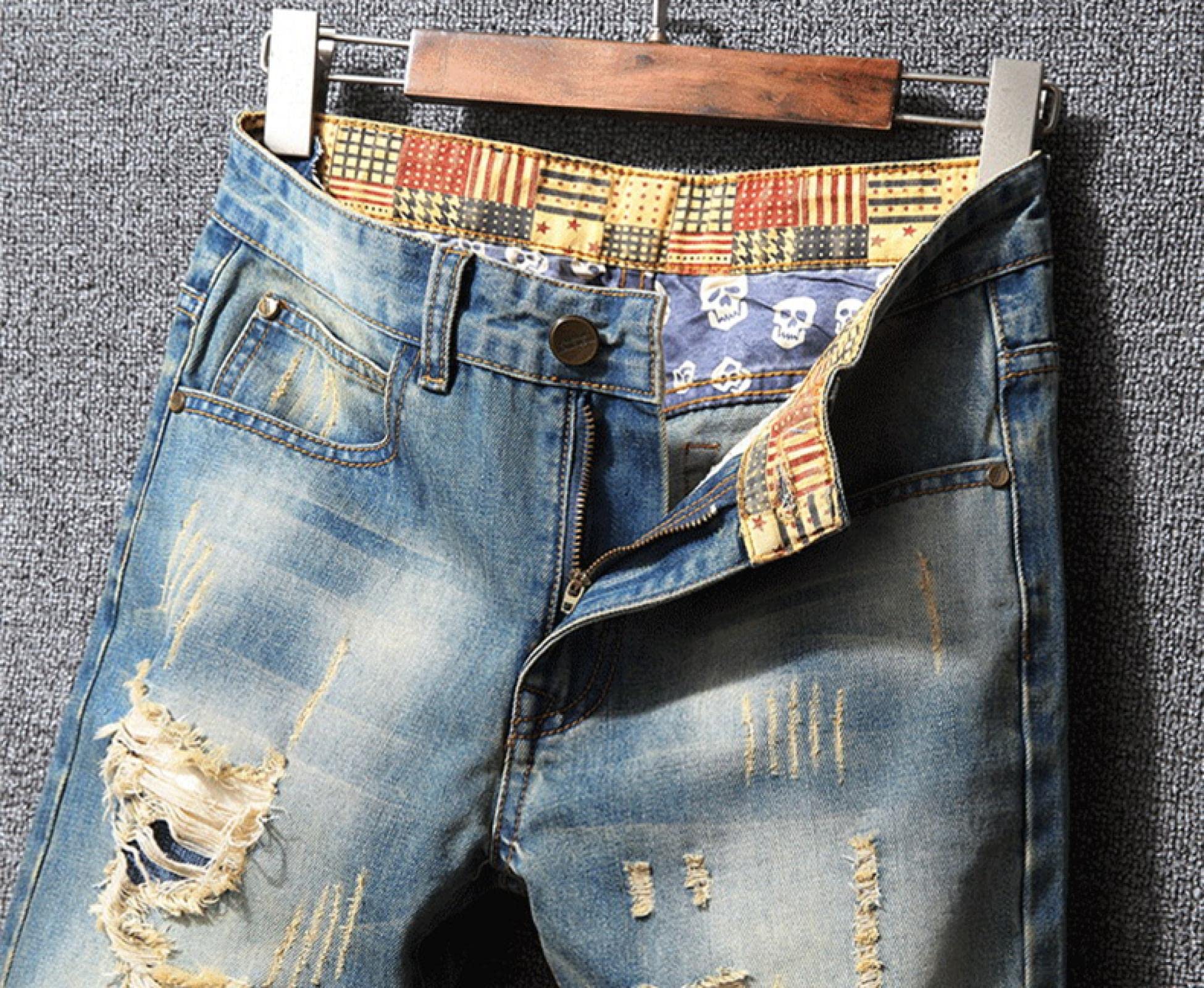 Jeans Herren Jeanshosen Hose Freizeithose Herren Ripped Vintage Blau Slim Fit Straight Jeans Hose Hip Hop Streetwear Fashion Destroyed Holes Herren Jeanshose Plus Size