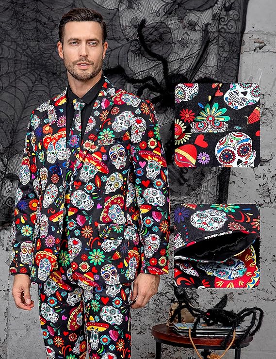 Men's 3-Piece Halloween Suits, Two Button Jacket & Pants & Tie