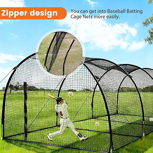 Miniatura 5 de Redes de jaula de bateo de béisbol de 30 pies para patio trasero, jaulas de bateo para patio trasero, jaula de bateo portátil para práctica de