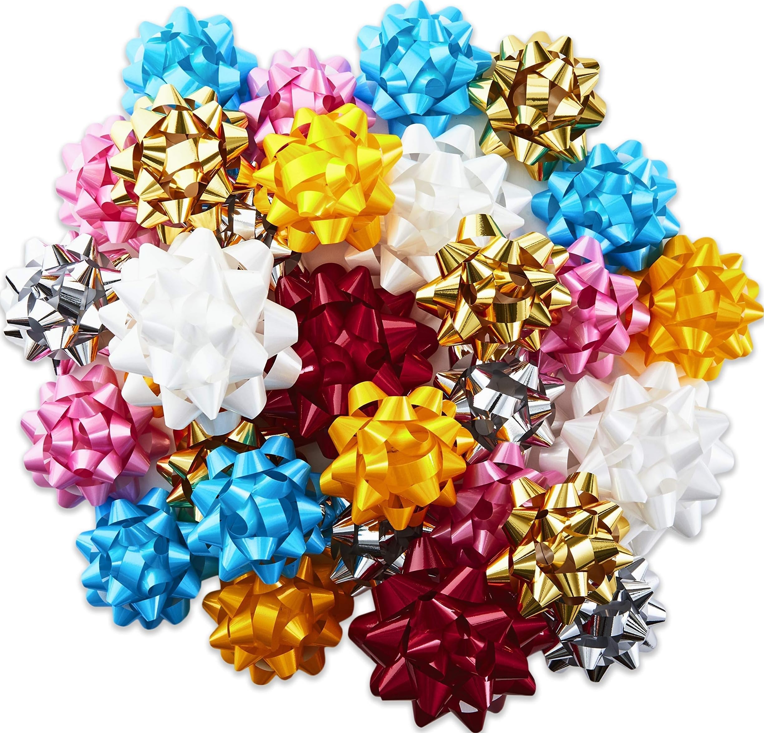 Hallmark Gift Bow Assortment (30, 2 Sizes) Red, White, Pink, Blue, Yellow, Silver, Gold for Christmas, Hanukkah, Birthdays, Weddings, Baby Showers
