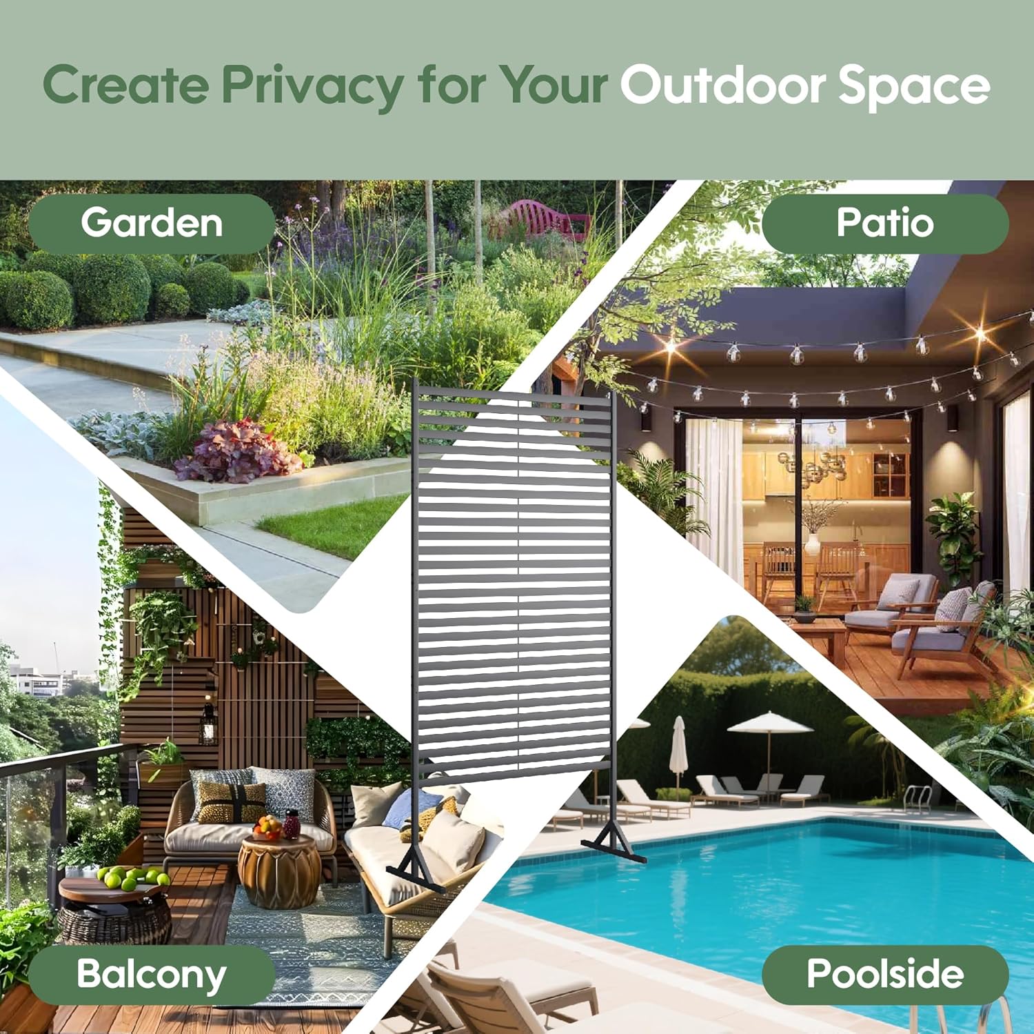Metal Outdoor Privacy Screen Freestanding 72" H×48" W, Decorative Privacy Fence for Balcony Patio Lawn Garden, Privacy Fence Privacy with Rustproof PE-Coating (47 * 72inch/4 * 6FT)