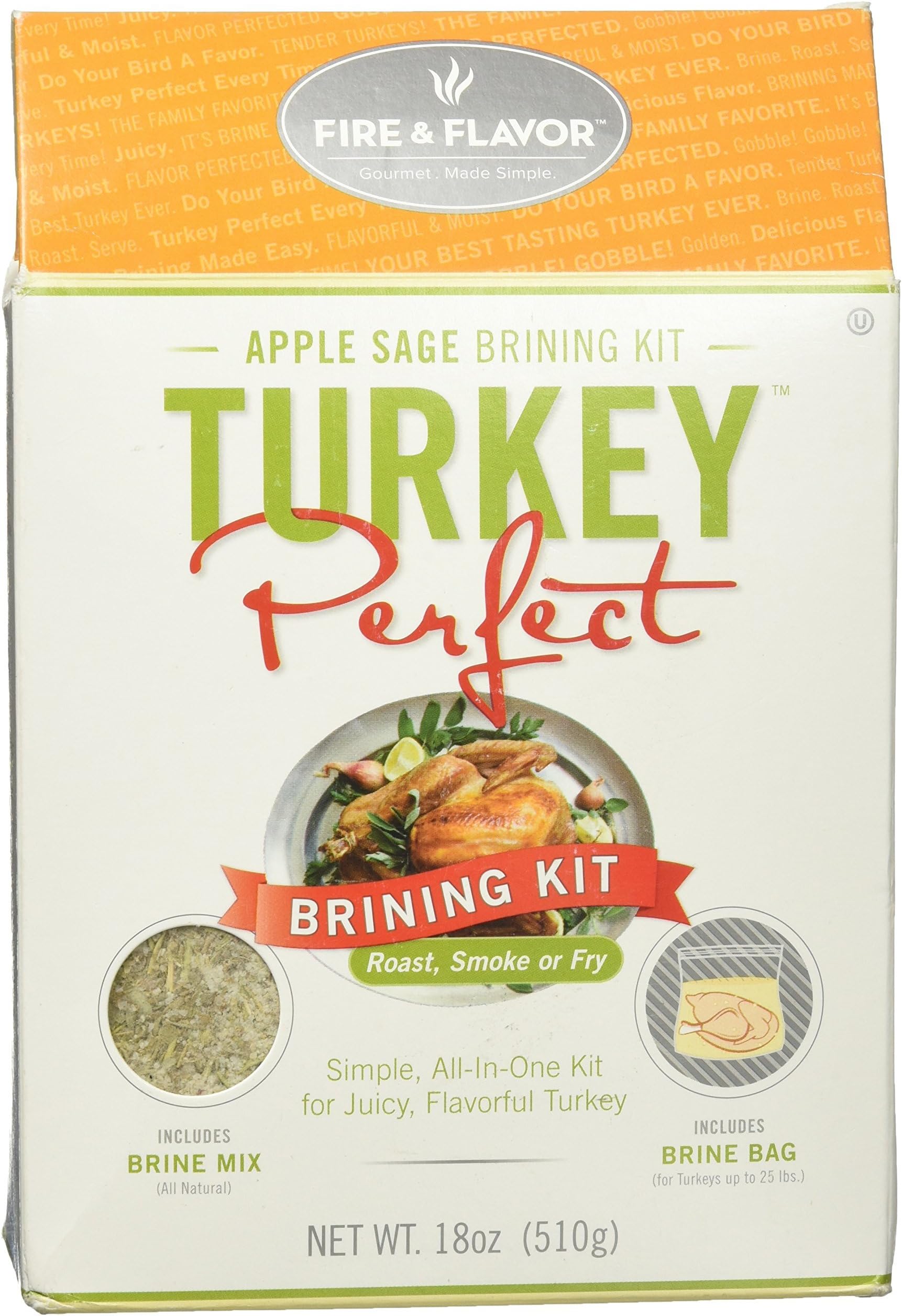 Fire & Flavor Turkey Perfect Brining Kit, Apple Sage,18 oz (510 g)