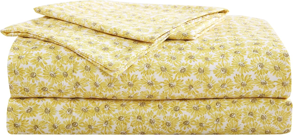 Betsey Johnson - Queen Size Sheet Set, Ultra-Soft & Lightweight Bedding with Pillowcases, Fully Elastic Fitted Sheet, Deep Pocket, Floral Room Decor (Sunflower Field Yellow)