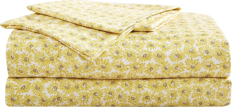 Betsey Johnson - Queen Size Sheet Set, Ultra-Soft & Lightweight Bedding with Pillowcases, Fully Elastic Fitted Sheet, Deep Pocket, Floral Room Decor (Sunflower Field Yellow)