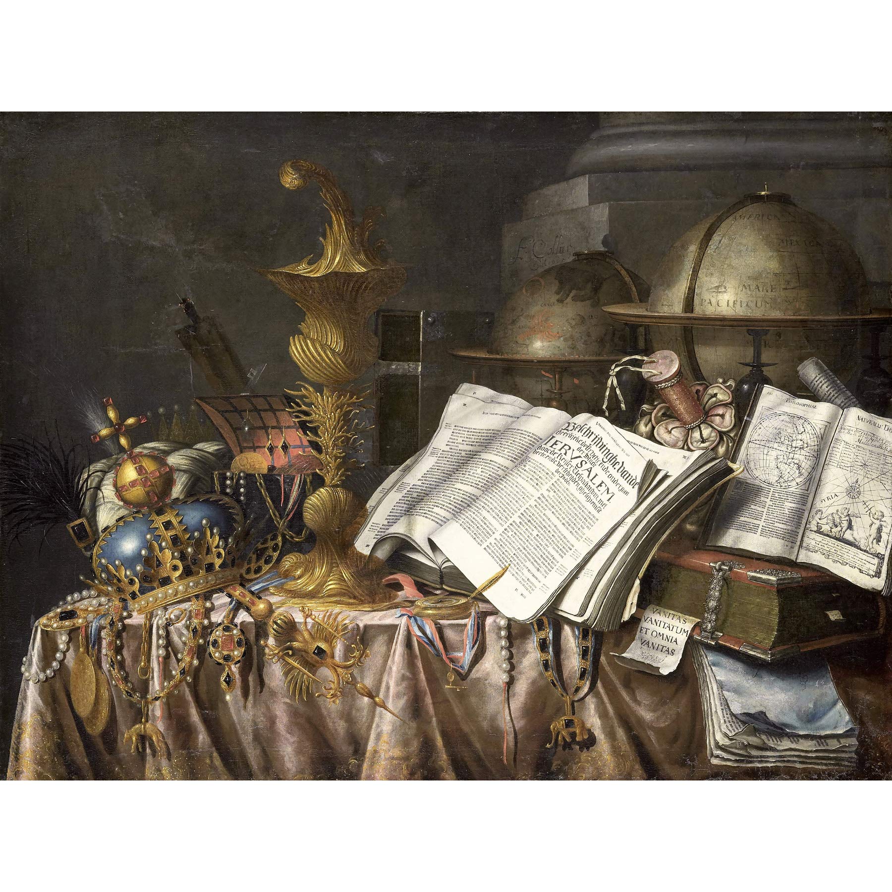 Artery8 Collier Vanitas Still Life Crown Gold Painting Premium Wall Art Canvas Print 18X24 Inch