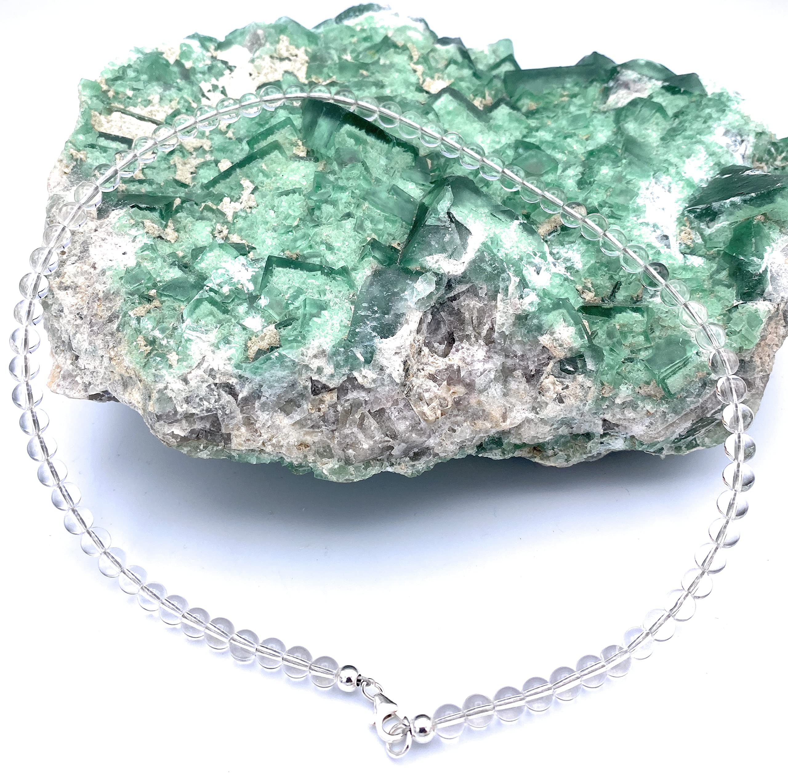 Bergkristall Schmuck (Halskette) Kette mit Bergkristall Kugeln, Größe ca. 6 mm, Sterling-Silber 925er Verschluss, Modell 3057
