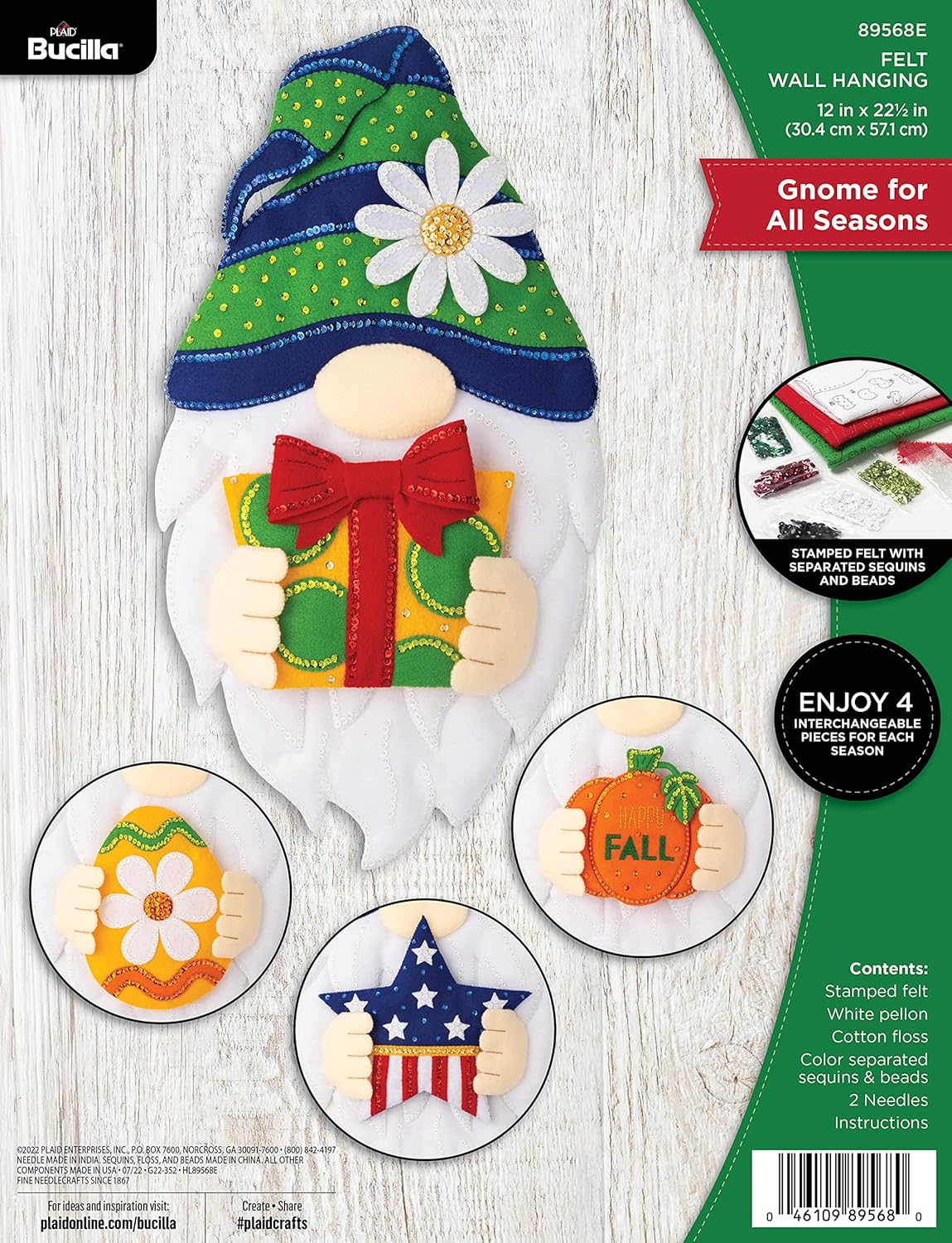 Bucilla Felt Applique Wall Hanging Kit, Gnome for All Seasons, Perfect for DIY Arts and Crafts, 89568E