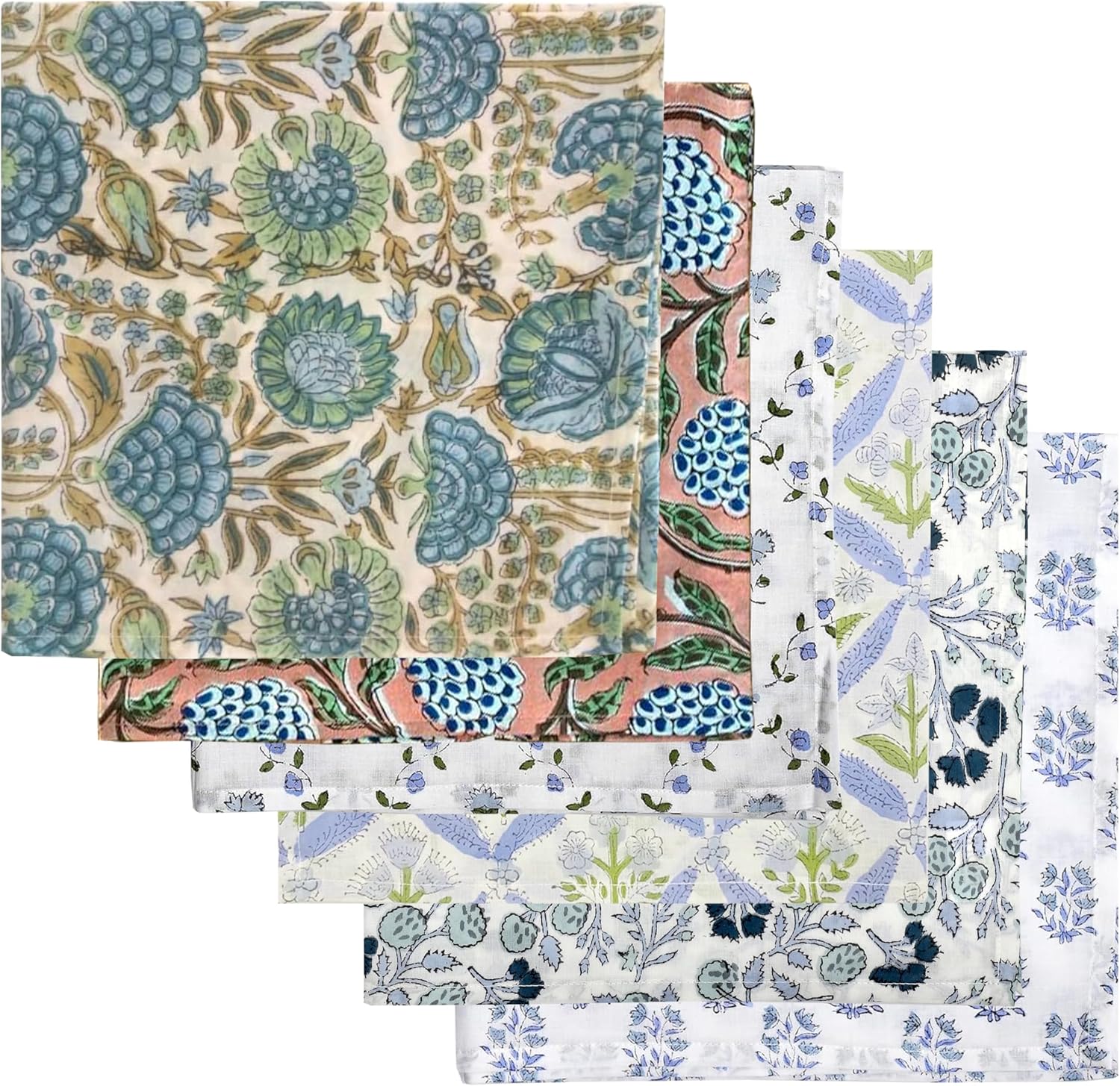 Ridhi Assorted Hand Block Print 100% Cotton Napkins 18" x 18" (Set of 100) Reuseable Kitchen Napkins Cloth Decor Dinner Party Wedding Cocktail Gift for Spring, Easter, Valentine