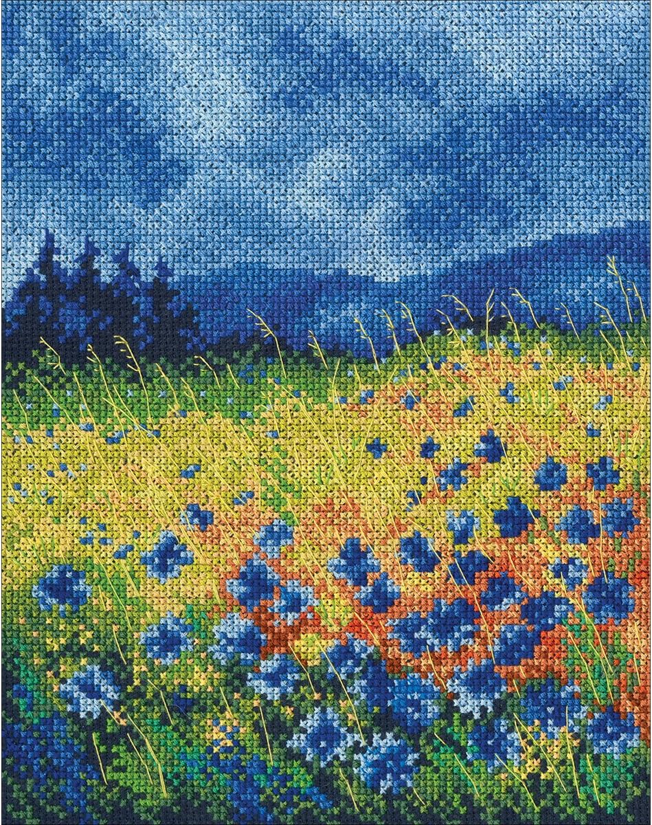 Rto SkyBlue Cornflowers Counted Cross Stitch Kit-7"X8.75" 14 Count