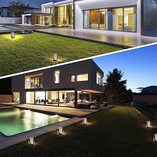 Miniatura 4 de Luces solares decorativas para exteriores, decoración de jardín, vidrio de globo agrietado, luces solares de hoja de palma de metal impermeables