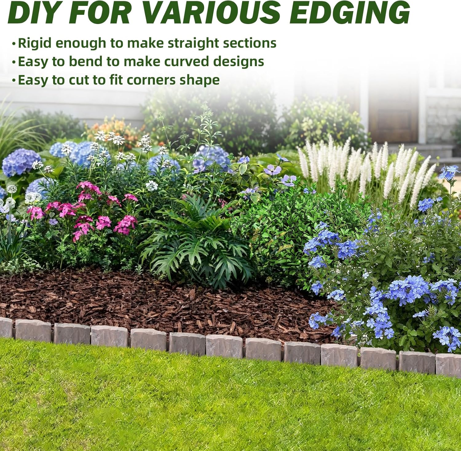 Landscape Edging Faux Stone Garden Edging Border with Anchoring Spikes,2.75 in Tall Decorative Stone-Look Garden Border for Flower Bed Edging,Lawn,Landscaped Yard,Trees and Gardens,91FT,Brown