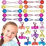 20pc Cube Ponytailers Assorted Ponytail Cubes Twin Bead Hair Elastics, Bright Multicolored Twin Hair Beads Bauble Hair Ties Ponytail Holders, Toddler Kids Value Pack