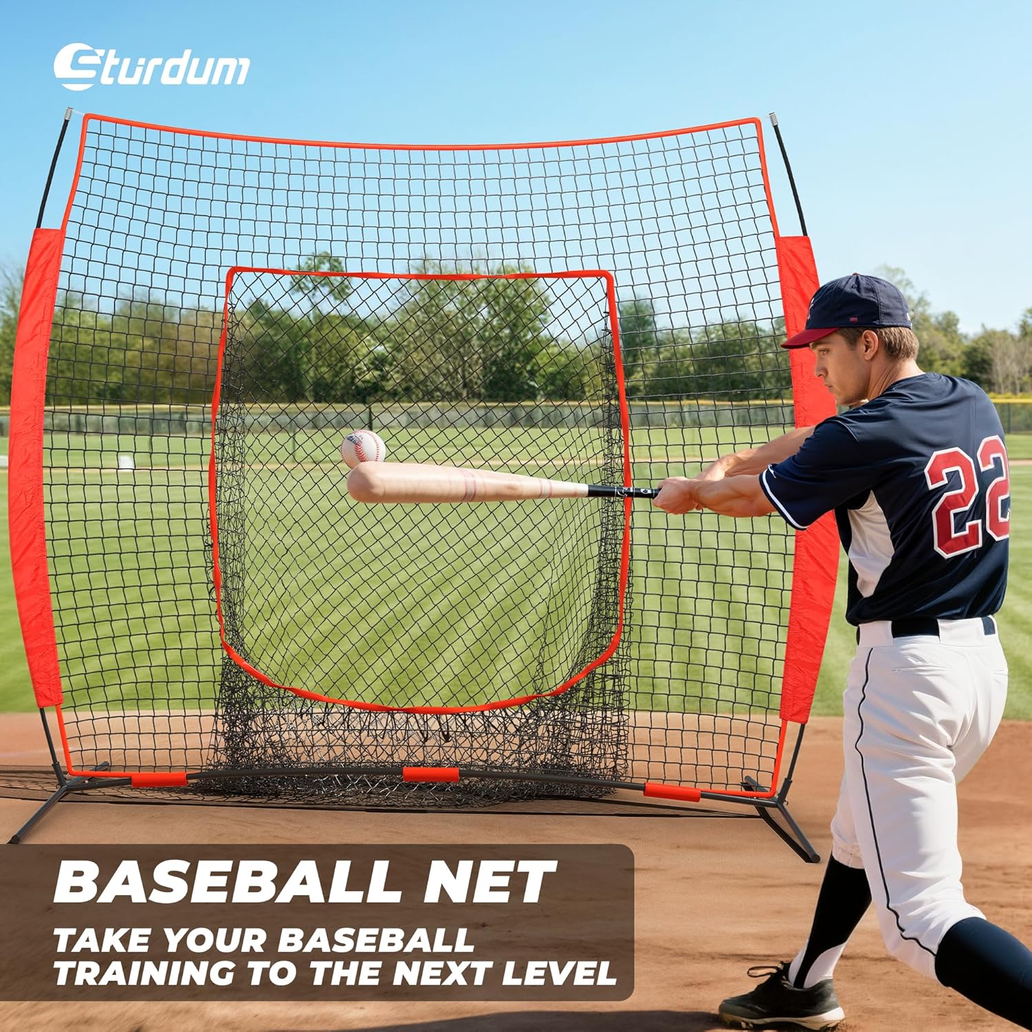 Baseball Net, 7x7ft Baseball Softball Batting Net with Strike Zone for Practice Hitting Pitching Fielding, Quick Setup, Portable, with Batting Tee, Ball Caddy, Carry Bag, 4 Ground Stakes - Image 2