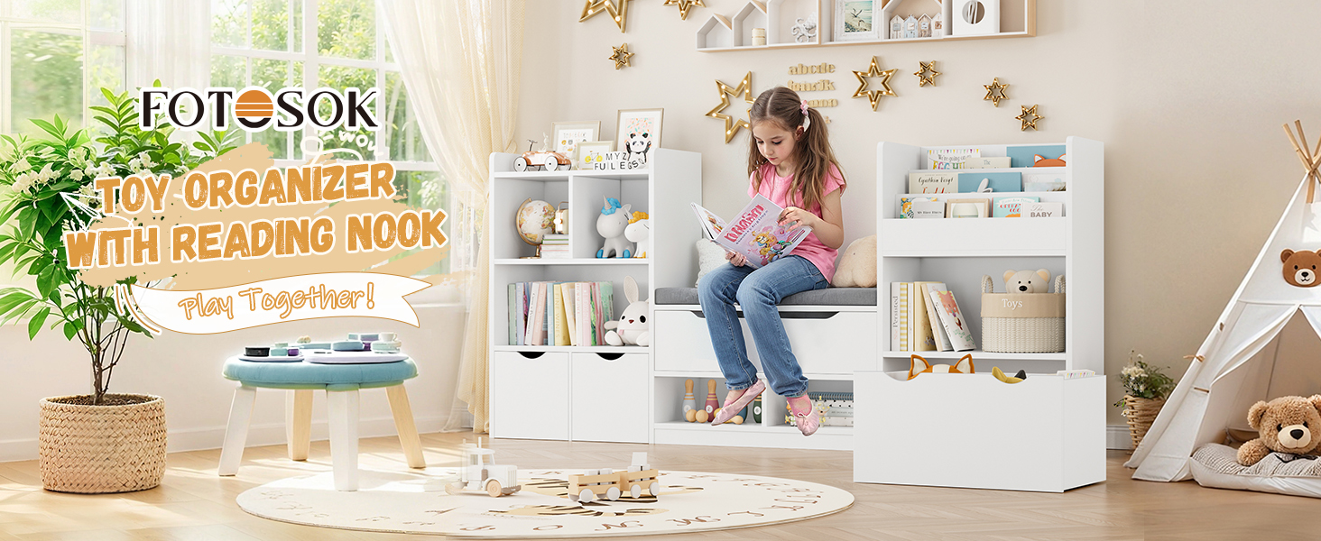 Amazon.com: FOTOSOK 72” Kids Bookshelf with Reading Nook, Large