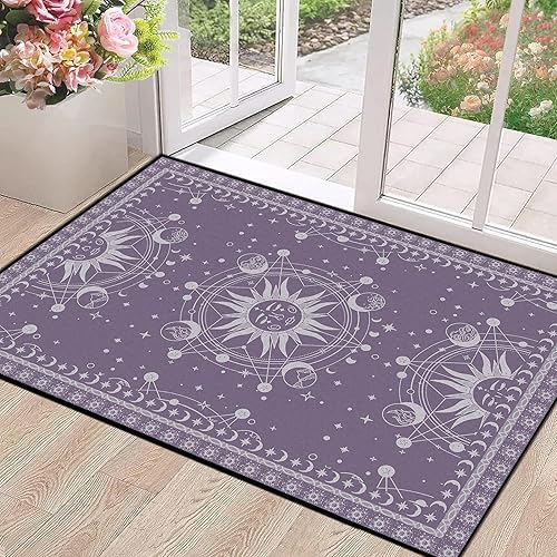 Alfombra de sol y luna celestial boho para dormitorio, sala de estar, bohemio, oculto, media luna solar, estrellas, galaxia, tapete para puerta, 63
