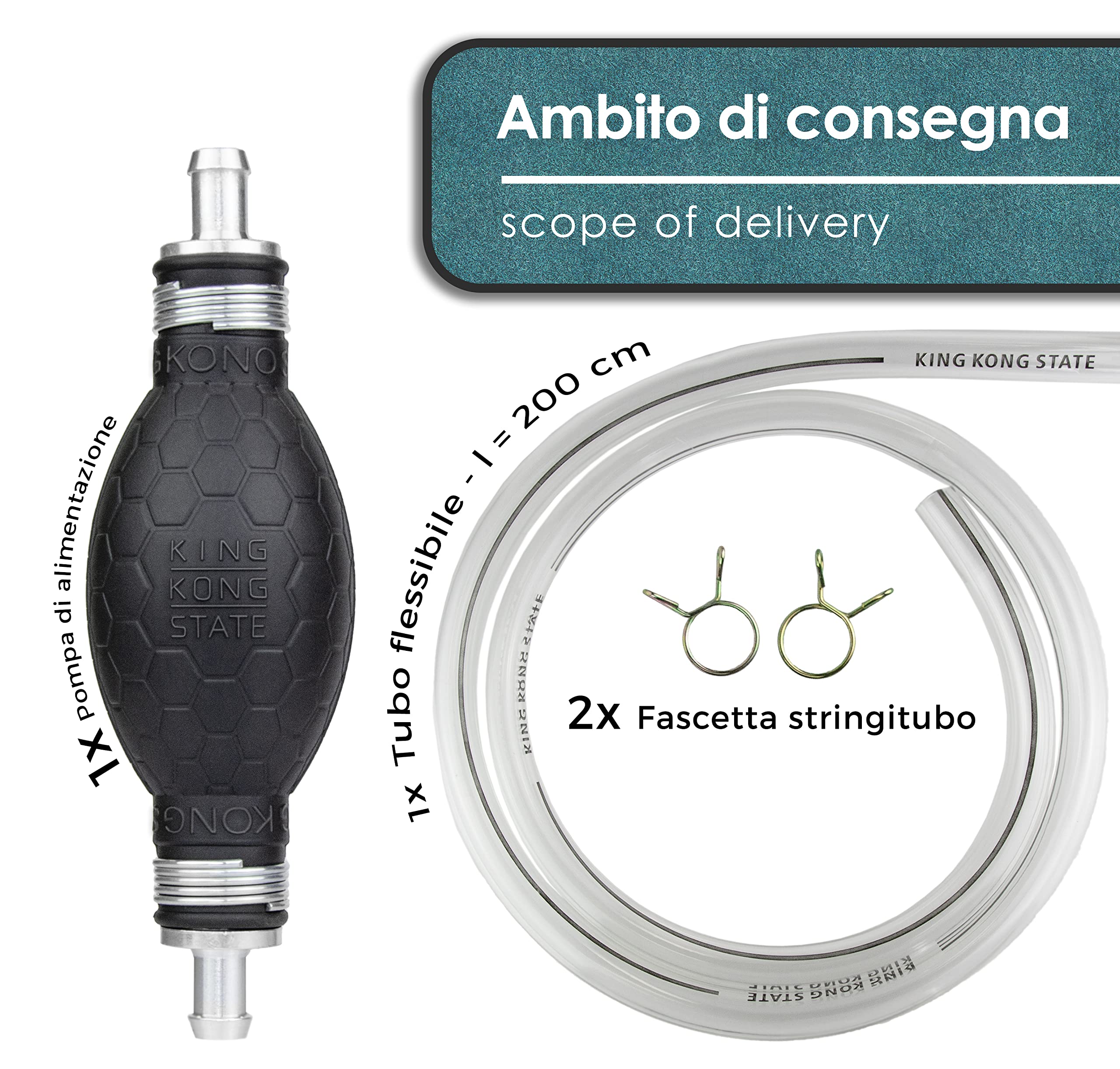King Kong State Pompa manuale - Pompa di trasferimento XL per liquidi come acqua, benzina, gasolio o miscele di olio - Ideale per auto e moto