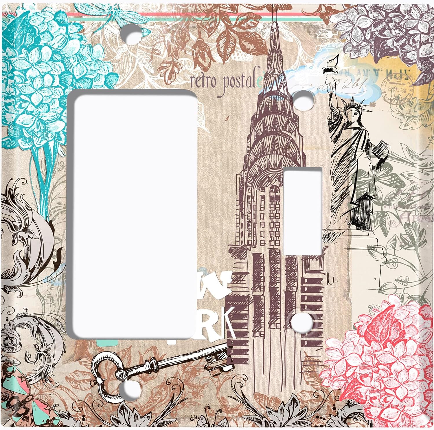 Metal Light Switch Plate Cover Elegant Floral Landmarks New York PRS025