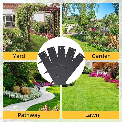 Miniatura 7 de 5 piezas de borde de acero para jardines de 39 x 6 pulgadas, color negro, longitud de borde flexible, estacas de anclaje para bordes de paisaje,