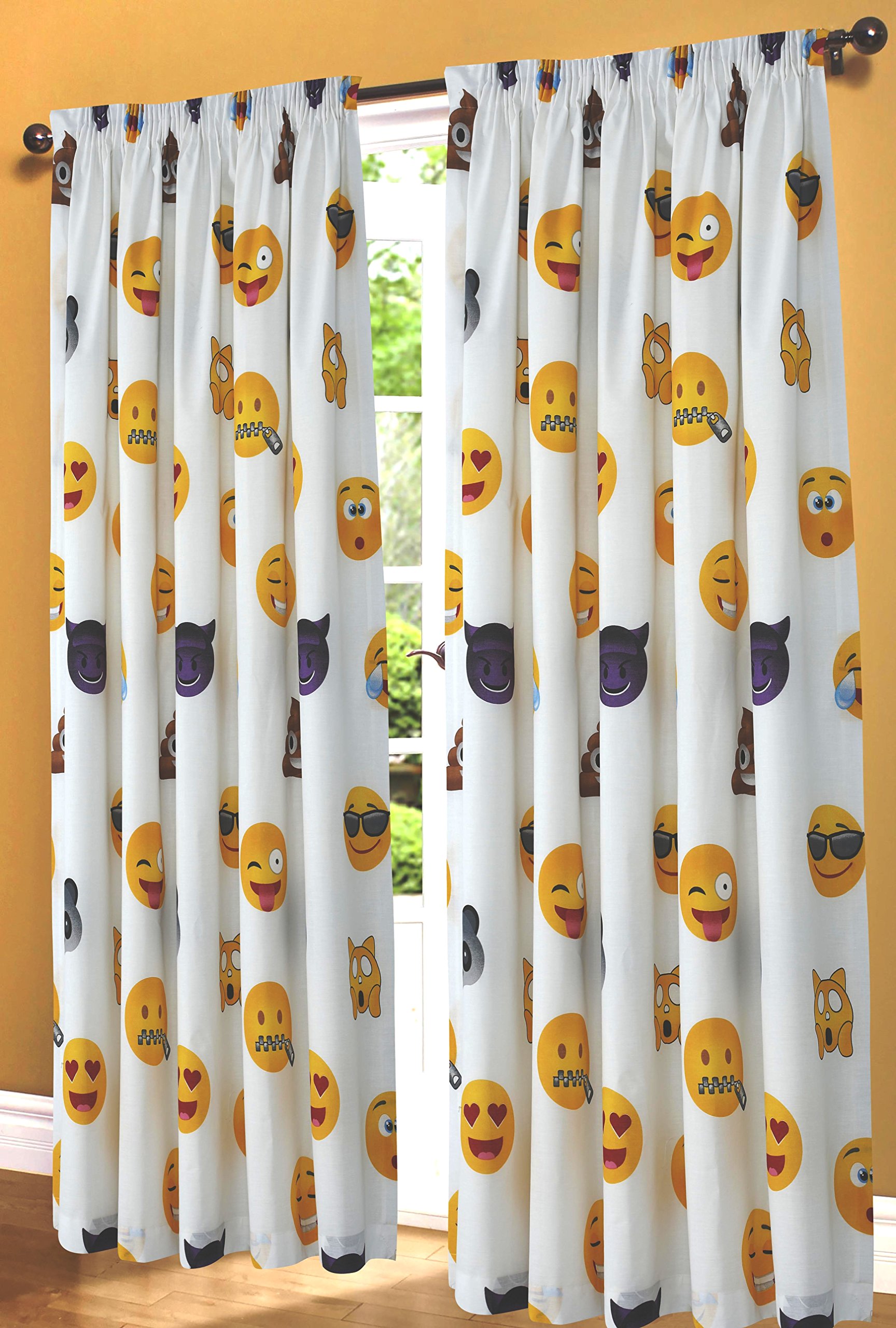 Ikons White Pair Curtains with Tiebacks with Facial Expressions and Emotions Pair Curtains - White - 66" x 72"