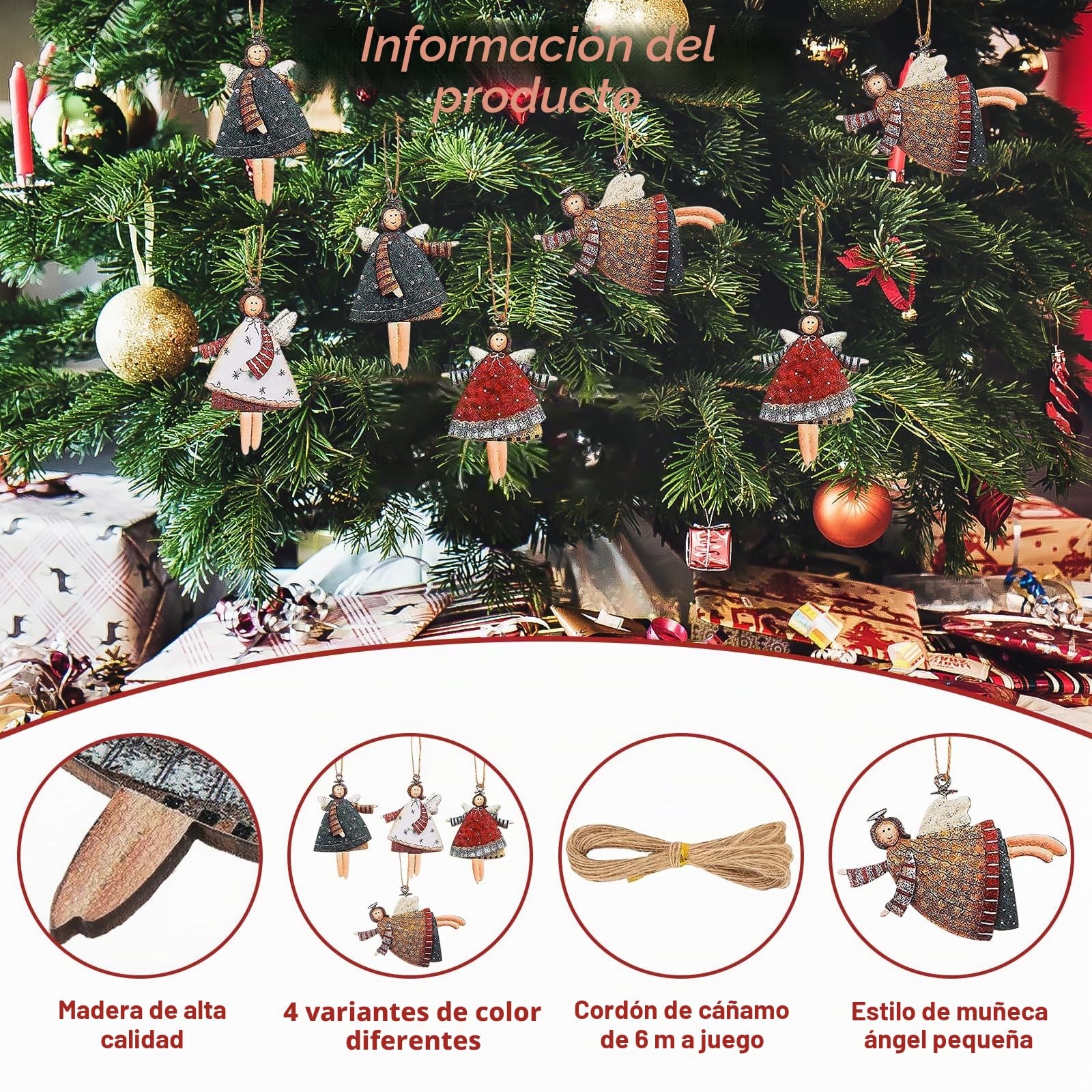 Adornos Árbol Navidad de Madera Ángeles 20 Piezas Decoración Colgante Hogar