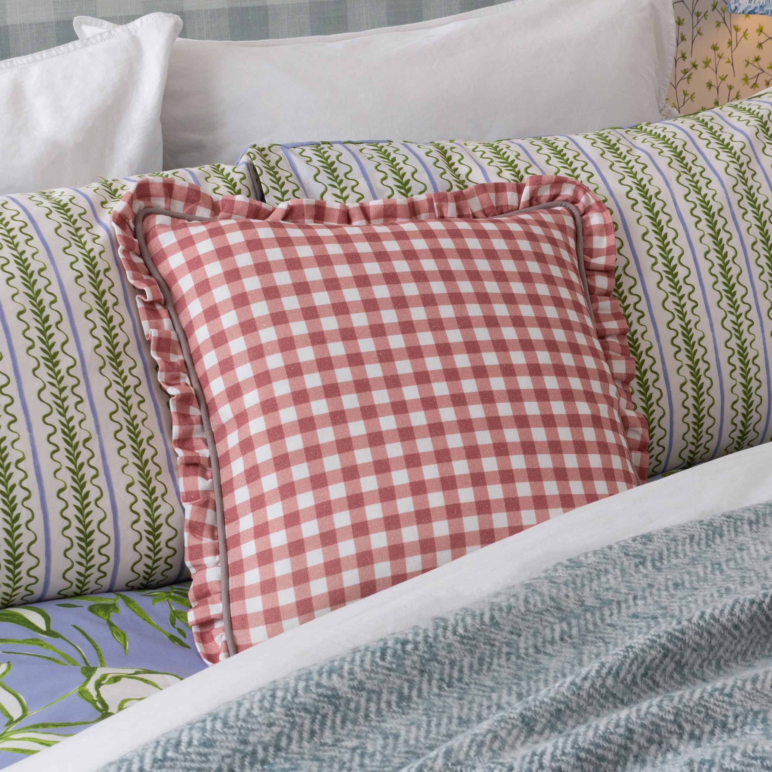 furn. Maude Gingham Cotton Piped Cushion Cover, Rose, 45 x 45 cm (Pack of 1)