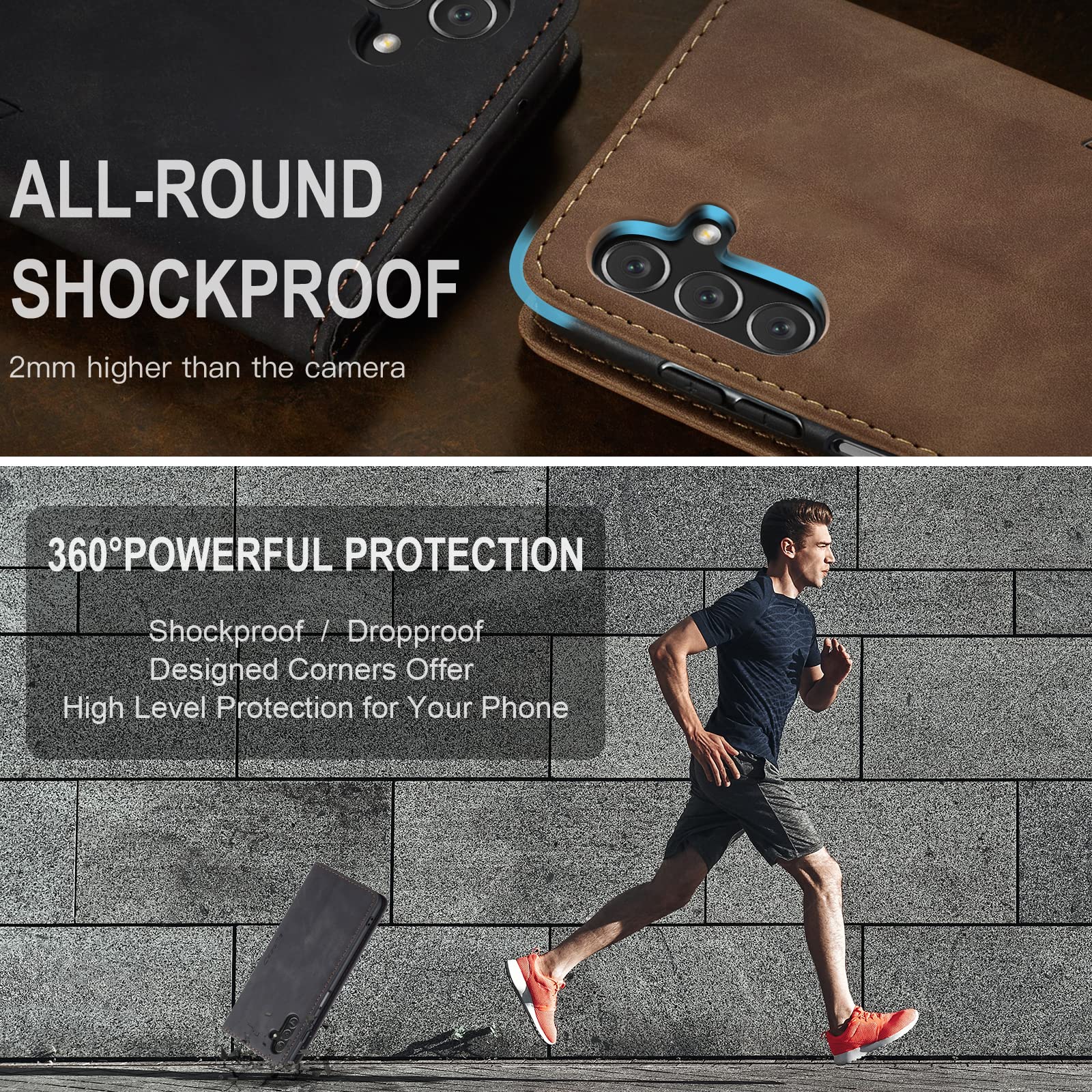 owlhold Cover per samsung A14,Cover Samsung Galaxy A14 4G/5G Magnetica Portafoglio Flip[Antiurtoo][Cavalletto][Carta Fessura] Custodia Pelle per Samsung Galaxy A14-Nero