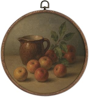 DTLGTG Harvest Apples Wall Art, 10x10 Inch Round Framed Canvas Kitchen Still Life Oil Painting Artwork, Vintage Fruit Wall Decor for Dining Room, Farmhouse Kitchen Prints