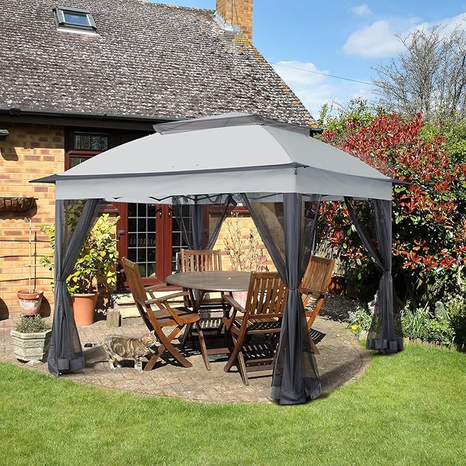 COOS BAY 11x11 Pop-Up Instant Gazebo Tent with Mosquito Netting Outdoor Canopy Shelter with 121 Square Feet of Shade (Gray)