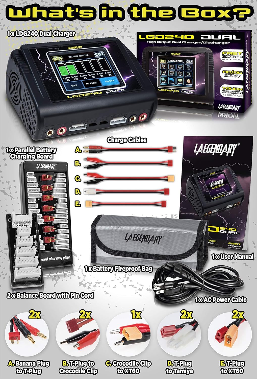 Dual Lipo Charger for Traxxas RC Battery - Duo Fast Balance Discharger AC 150W DC 240W - 1-6S Li-Ion NiMH Batteries for Pro RC Car, Boat, Drone, Airsoft Included Fireproof Lipo Bag and Charging Board : Toys & Games