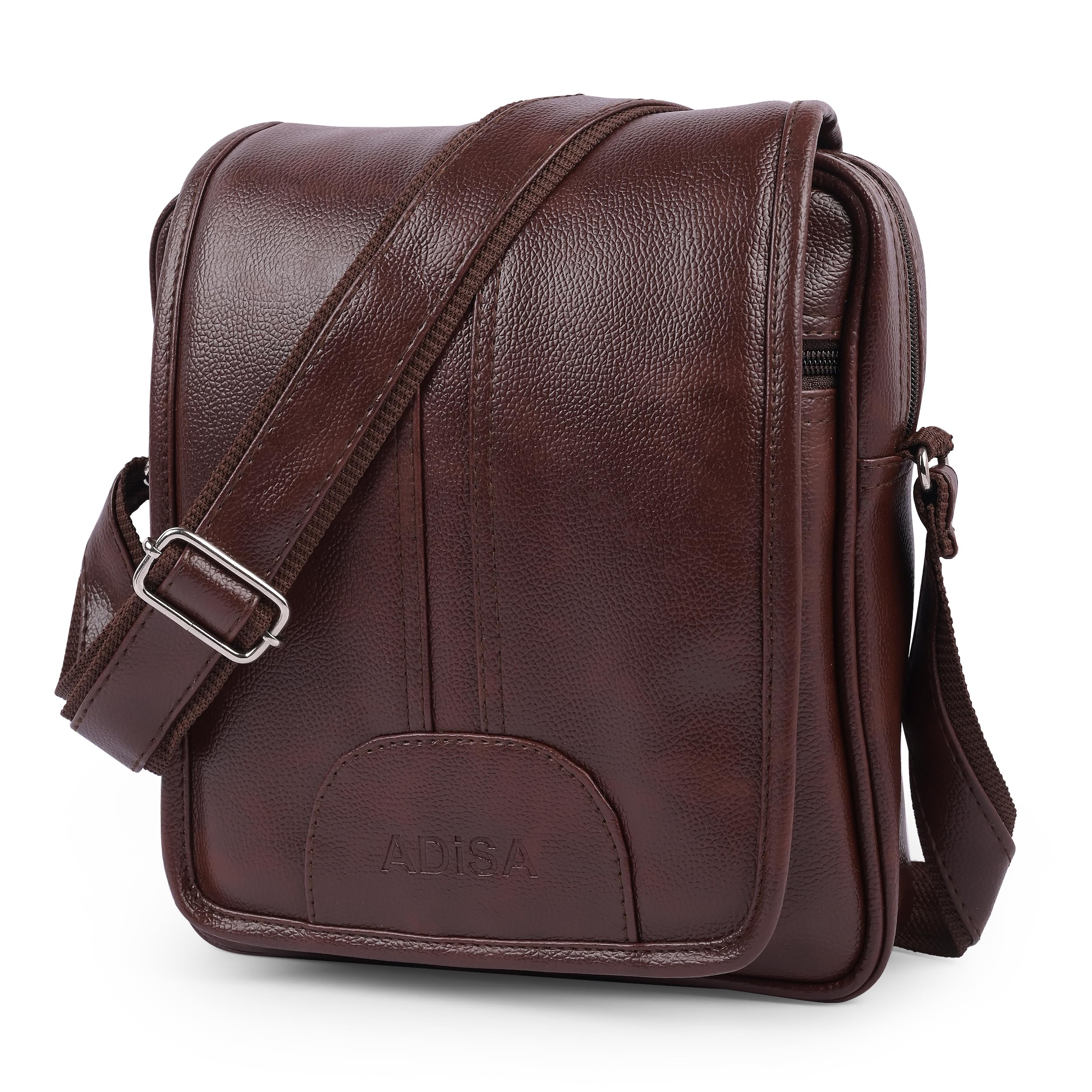 ADISA Faux Leather Unisex Cross Body Travel Office Messenger Sling Bag (MS9015-BRO) 1