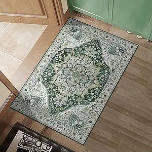 2x3 Green Small Entryway Doormat 2x3 Front Door Rug Indoor Entrance Kitchen Bathroom Carpet Farmhouse Non Slip Washable Low Pile Floor Carpet, Green/Multi