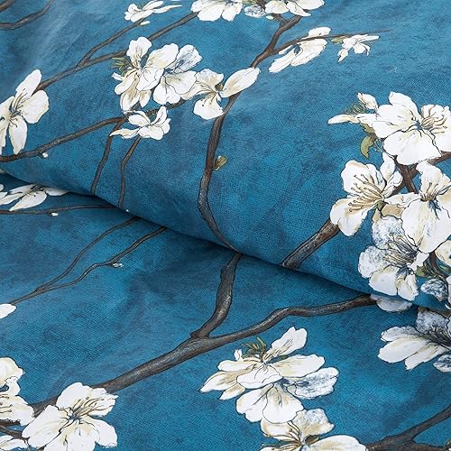 Miniatura 5 de Eikei Funda de edredón floral con flor de almendro, estilo chinoiserie, estilo elegante, árboles en flor, vides y ramas, juego de ropa de cama de