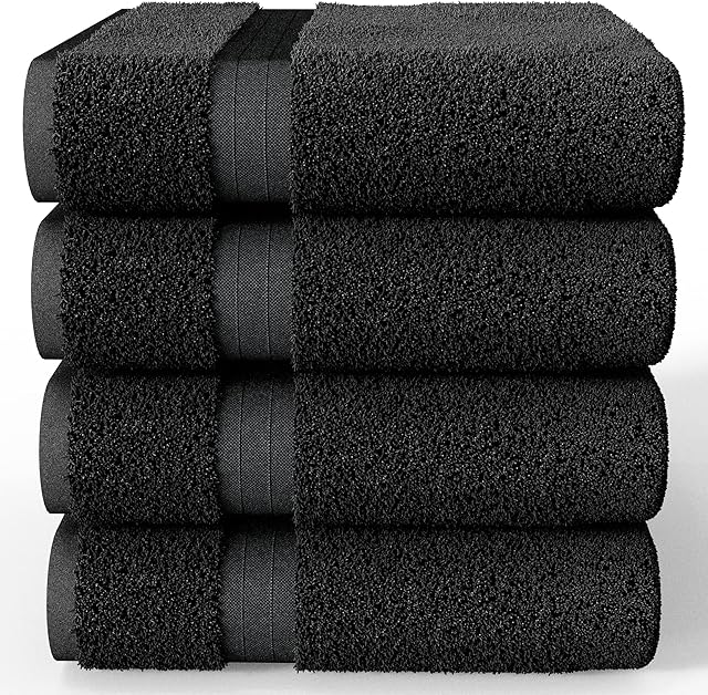 Bath Hand Face Towel packs Set, Premium 600 GSM 100% Ring Spun Certified Cotton  Quick Dry, High Absorbent, Soft Feel Towels, Easy care Hotel Quality. (Black, 4 Pieces Set)