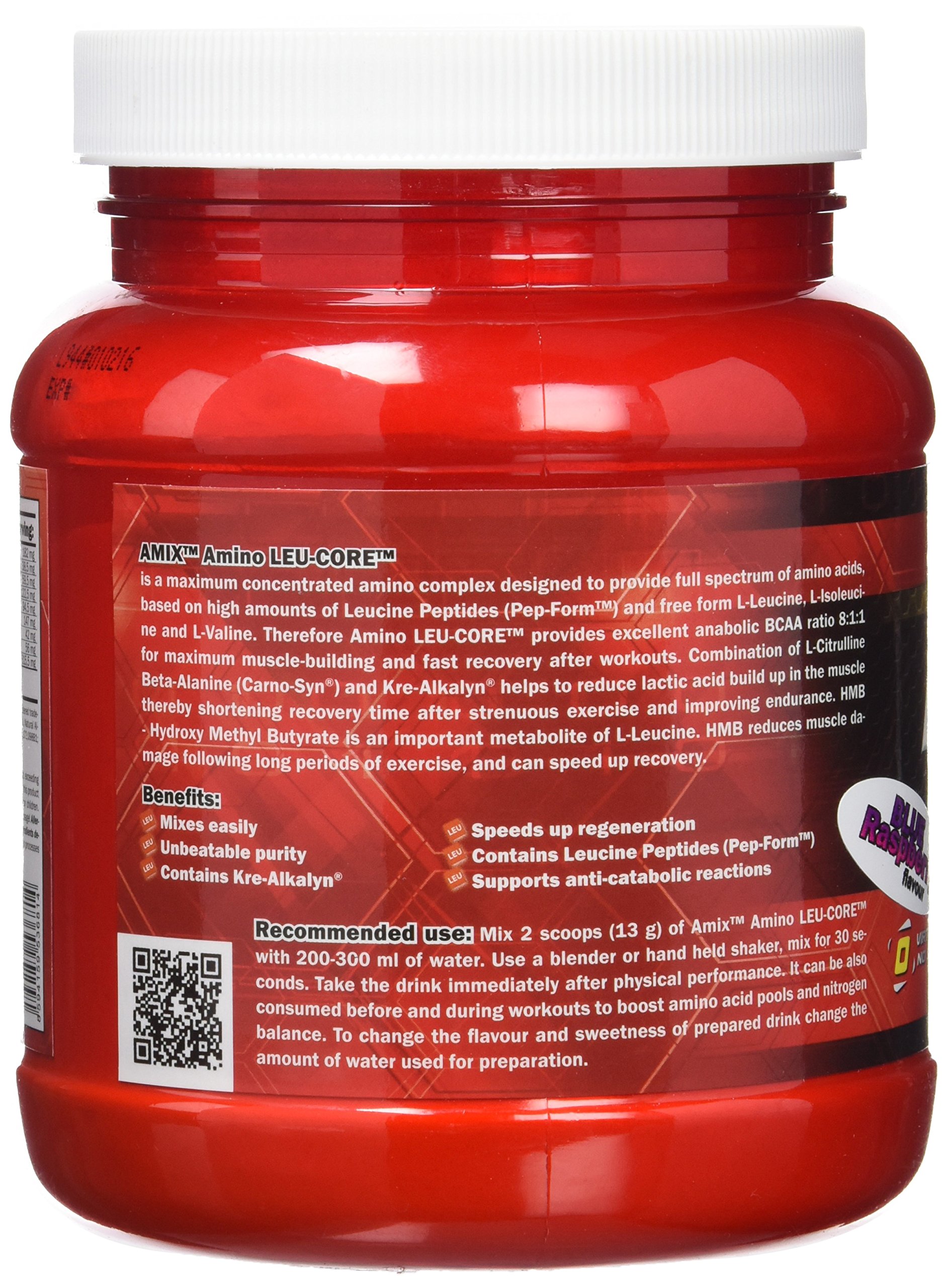 AMIX - Suplemento Alimenticio Amino LeuCore - Aminoácidos Ramificados en Polvo 390 g - Facilita la Recuperación Muscular - Estimula la Síntesis de Proteína - Sabor Arándanos