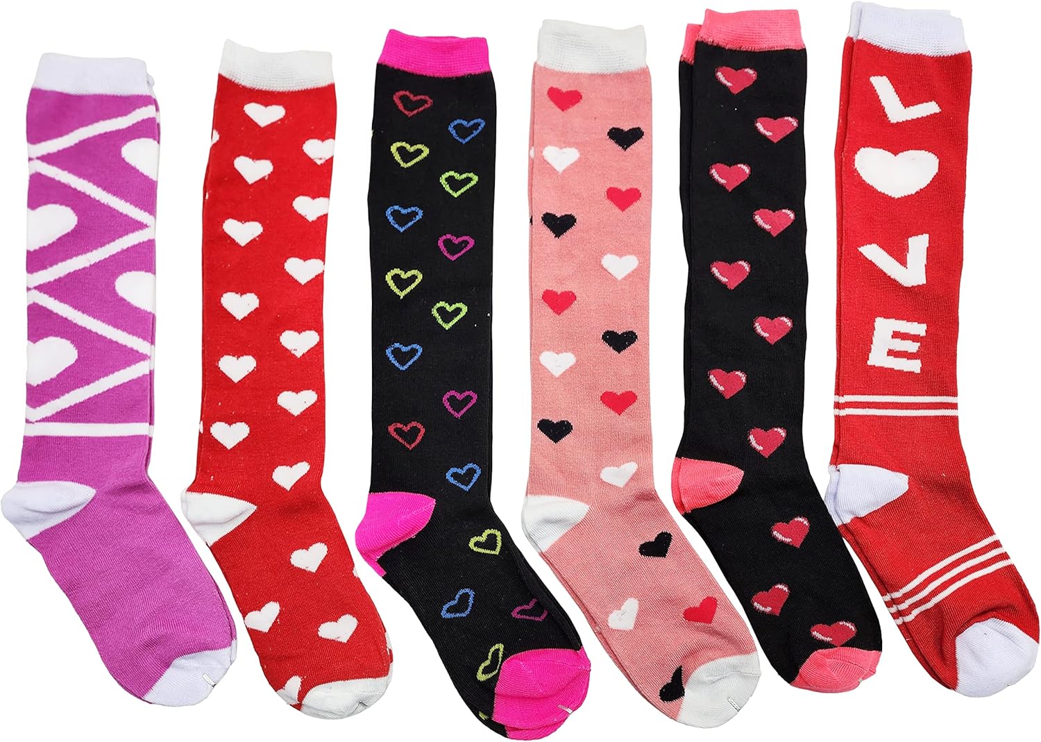 Heart Print Crew Socks for Women, Bulk Valentines Day Pink Love Colorful Pattern Novelty Galentines, Mothers Day - Image 3