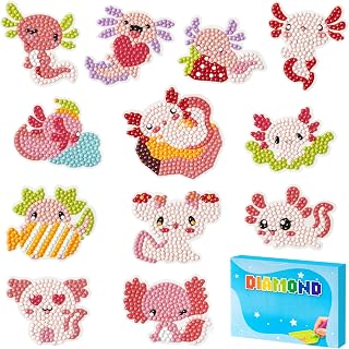 FFyhiinski Axolotl Diamond Art Kits for Kids Adult - 12Pcs Mosaic Sticker | Walking Fish 5D DIY Diamond, Art Crafts for Beginners, Birthday Party Favor Gifts, Parent Child Activity Kits, Bottle Decor