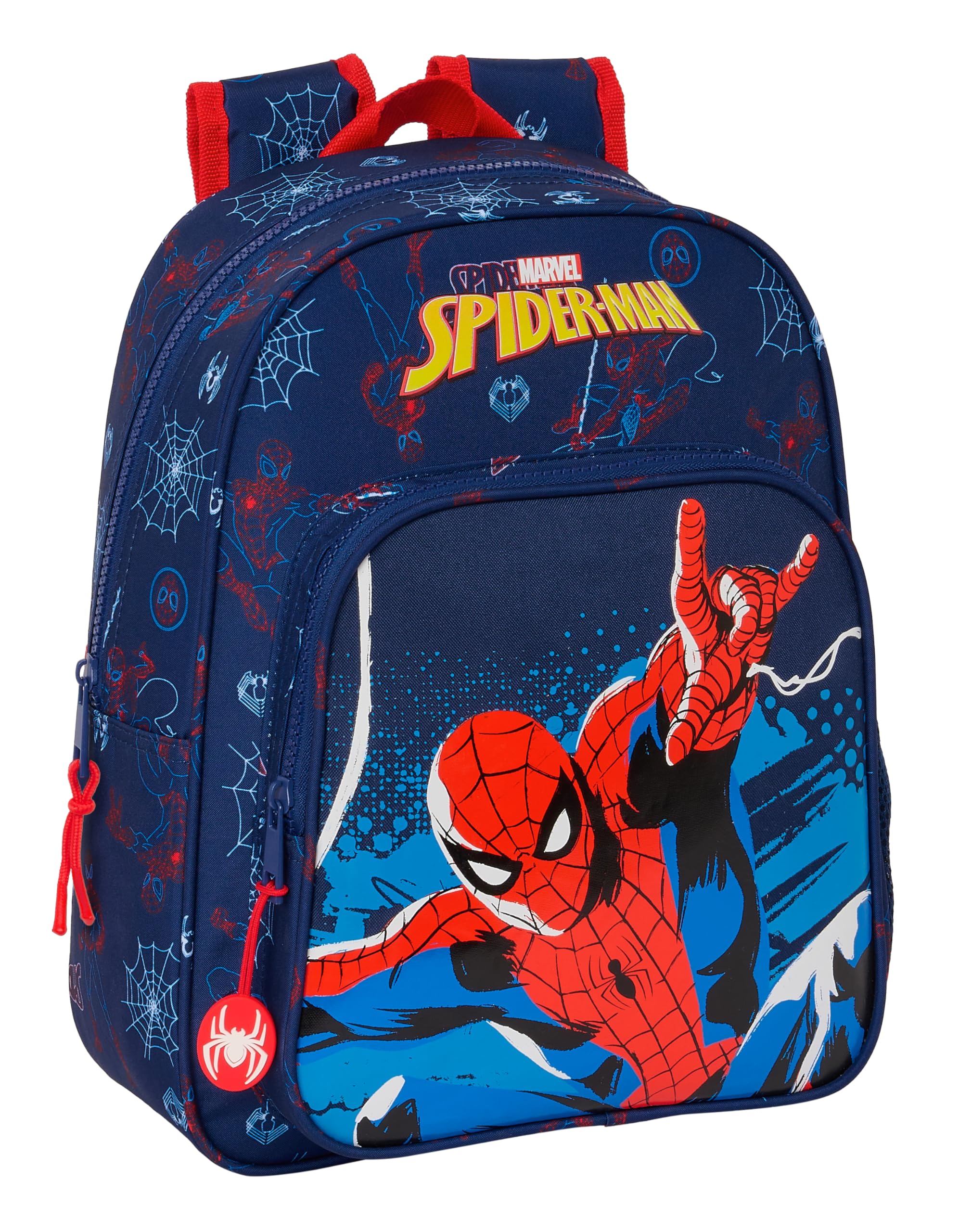 Safta SPIDERMAN NEON - Mochila Escolar Infantil, Ideal para Niños de Diferentes Edades, Cómoda y Versátil, Calidad y Resistencia, 27x10x33 cm, Color Azul Marino