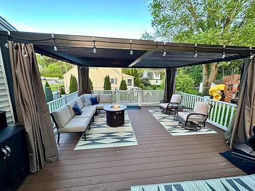 Miniatura 8 de Domi Outdoor Living Gazebo de aluminio con listones para exteriores, 12 x 20 pies, con techo ajustable para patio trasero, jardín con cortinas y red