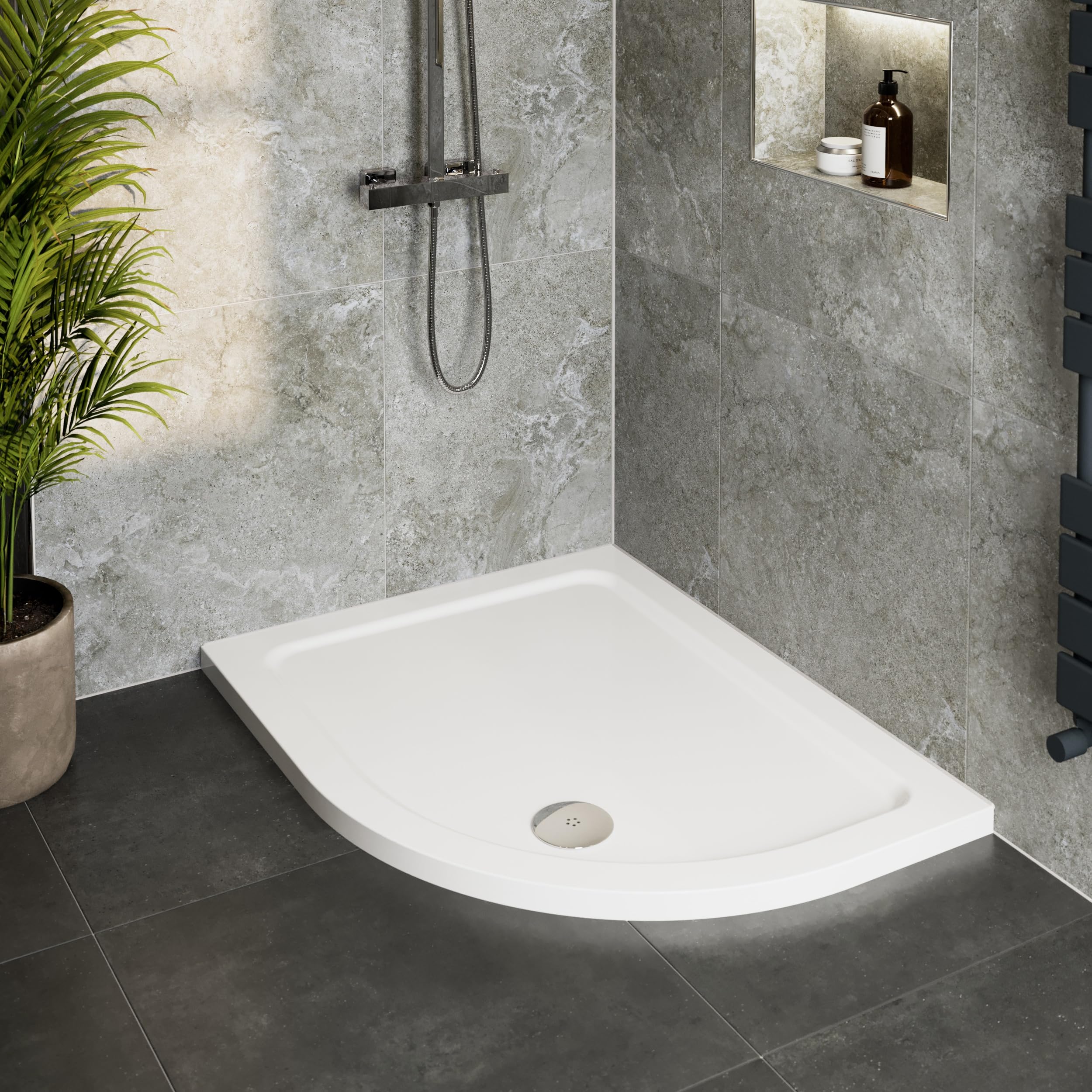 Hydrolux Chrome Waste Hydrolux® 1200 X 900 X 45Mm White Bathroom Shower Tray For Enclosures Cubicles & Wet Room With Waste, Offset Quadrant Right Hand