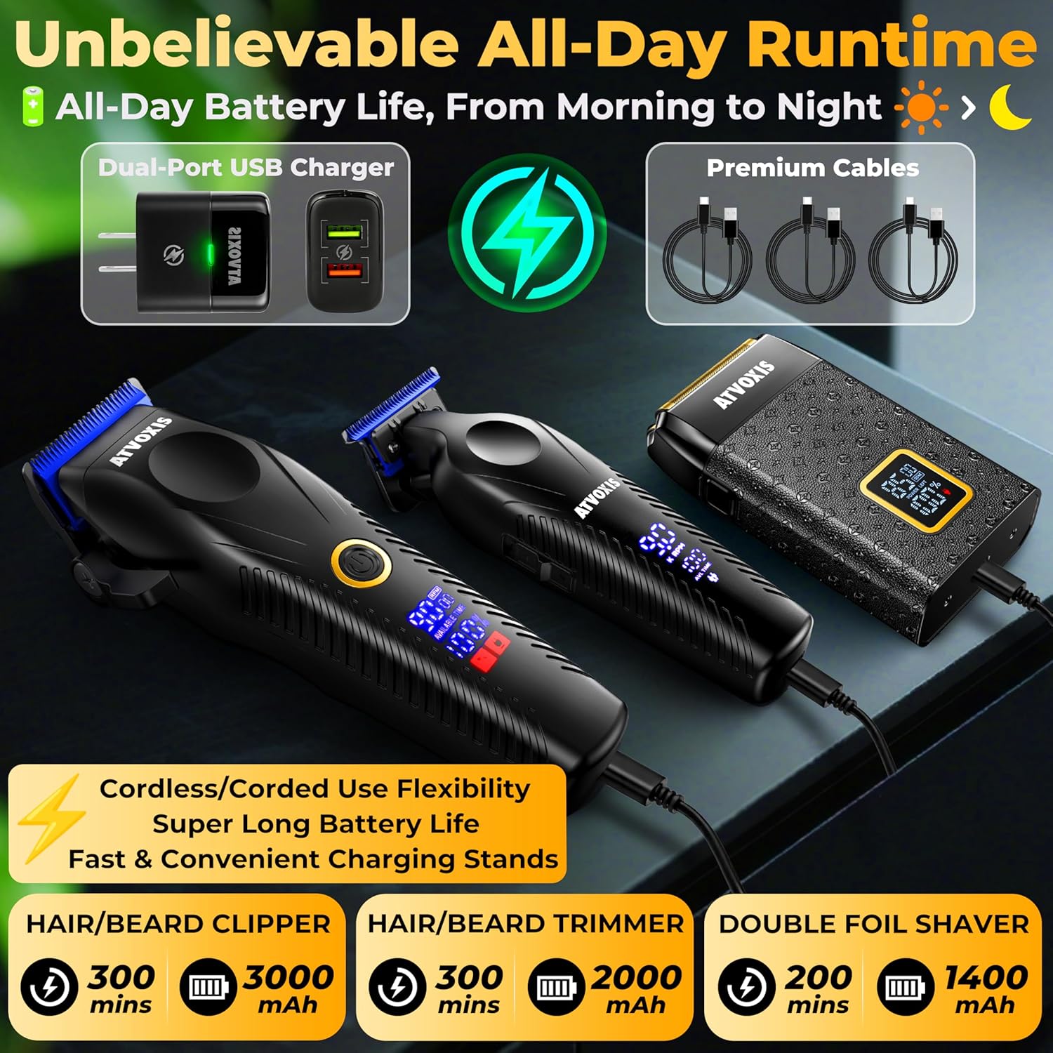 9000 RPM Brushless Motor Professional Hair Clippers Set for Men: Cordless Clippers & Zero Gap Trimmers with DLC Blades LED Display Fast Charging Stands Travel Pouch Maquina Para Cortar Pelo De Hombre - Image 4