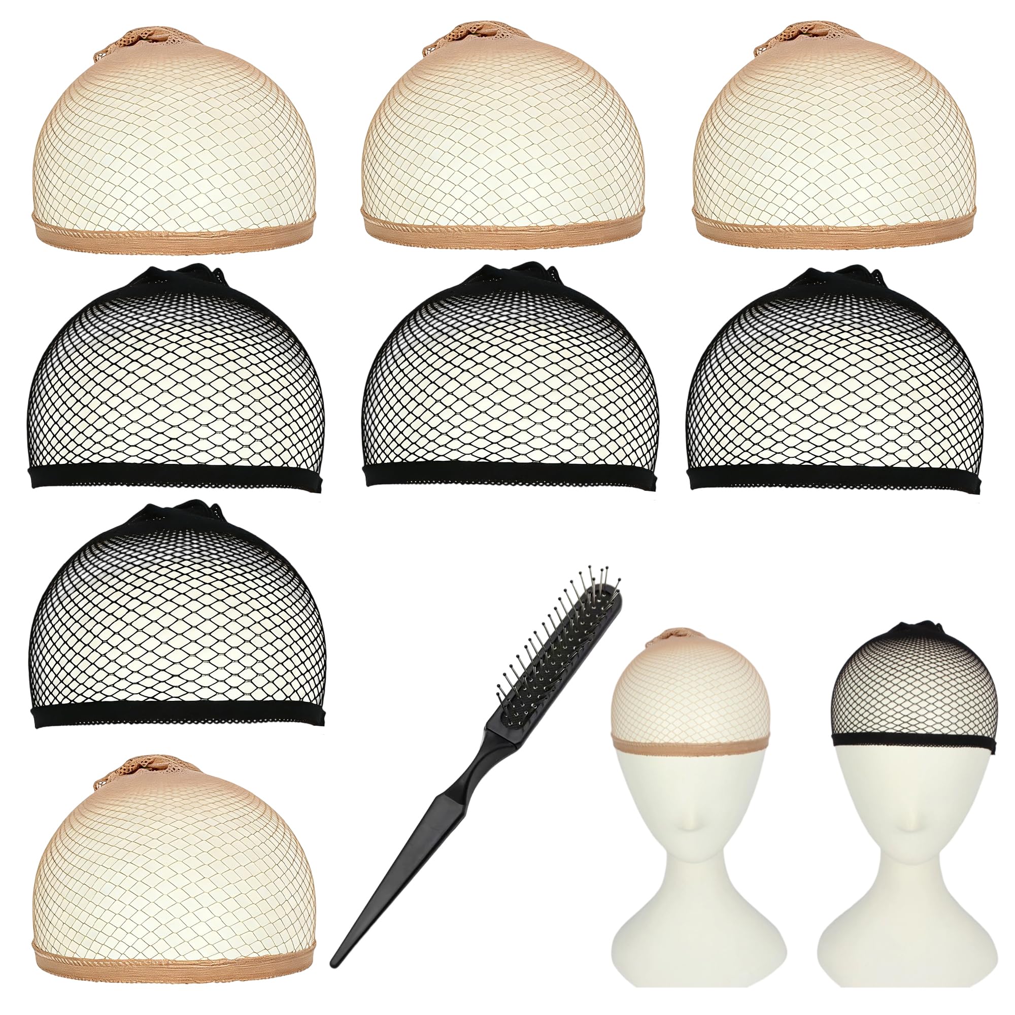 9PCS Haarnetz Nylon Wig Cap Set, Elastisches Perückennetz fü