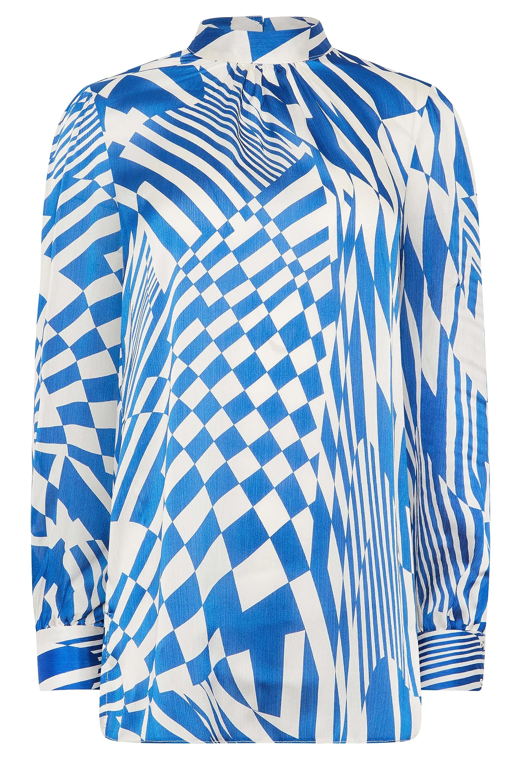 M&Co Womens Abstract Print High Neck Satin Blouse - Women's Blue