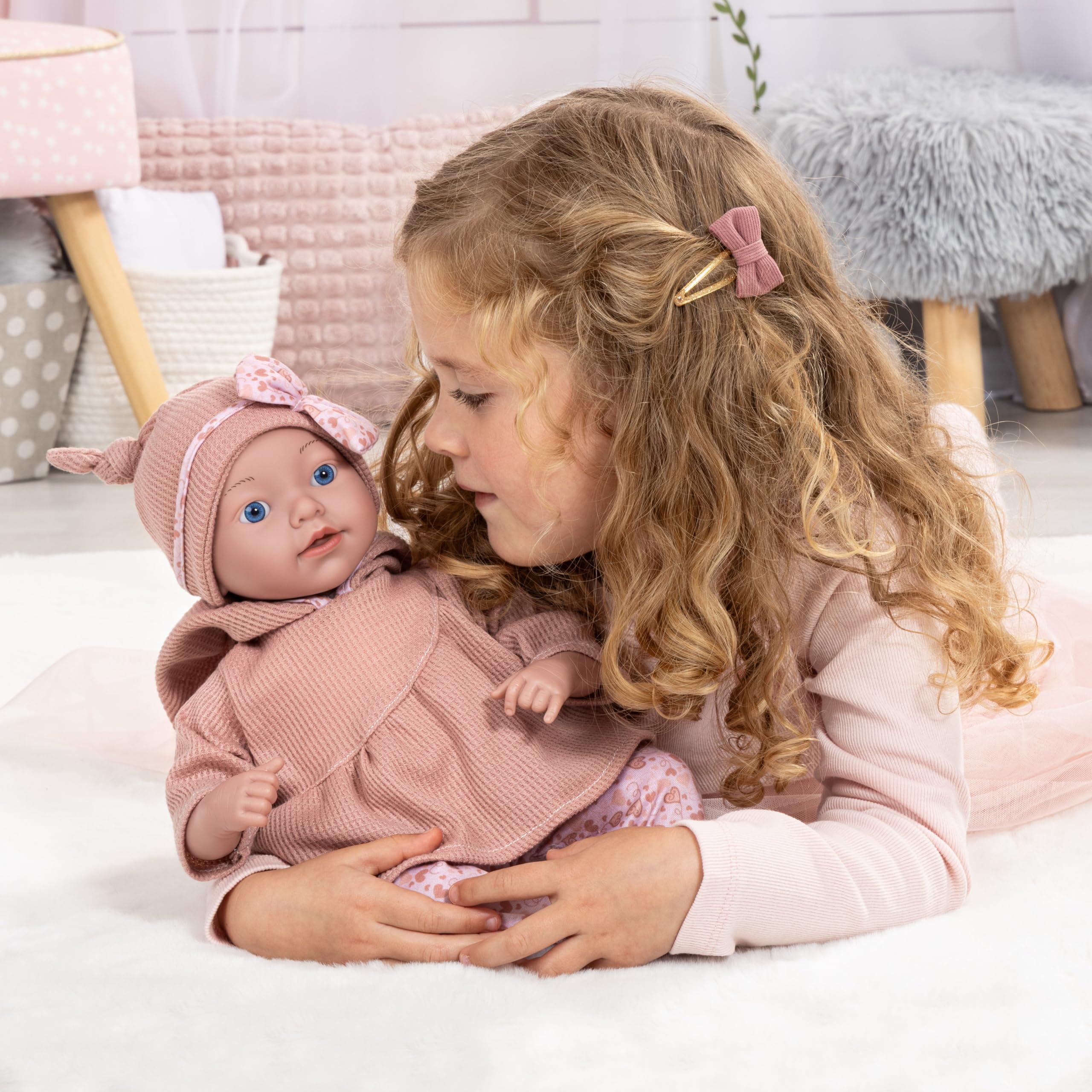 Lalka bobas Reborn, realistyczna, 38 cm, smoczek, butelka | poduszką, kocykiem, pluszowymi - Zabawki dla dziewczynek i chłopców