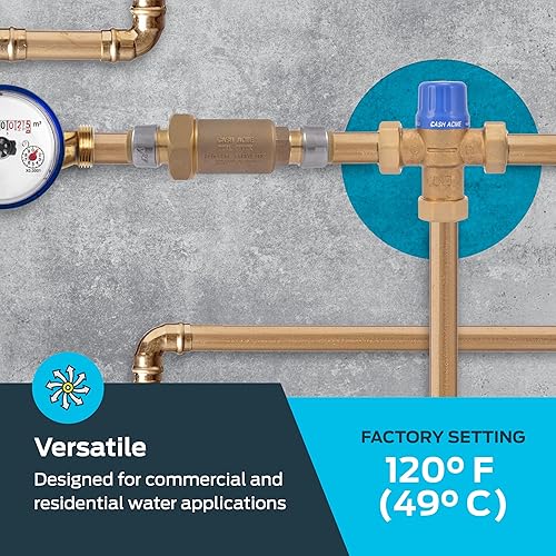 Miniatura 3 de Cash Acme Válvula mezcladora termostática de crimpado HG110 de 34 pulgadas con conexiones de púas y controles integrales, accesorio de plomería de