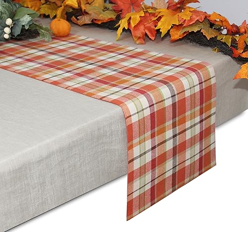 Miniatura 6 de COTTON CRAFT Camino de mesa a cuadros de cosecha  Algodón puro para todos los días otoño, otoño, Halloween, Acción de Gracias, Navidad, fiesta,