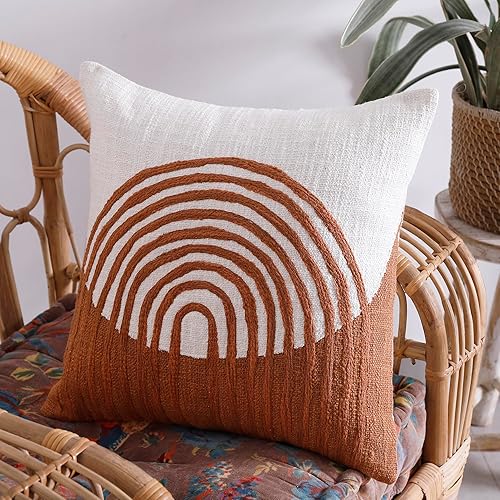 Labhanshi Funda de almohada de arcoíris blanco y rosa funda de almohada bohemia para regalo de Año Nuevo 20 x 20 pulgadas