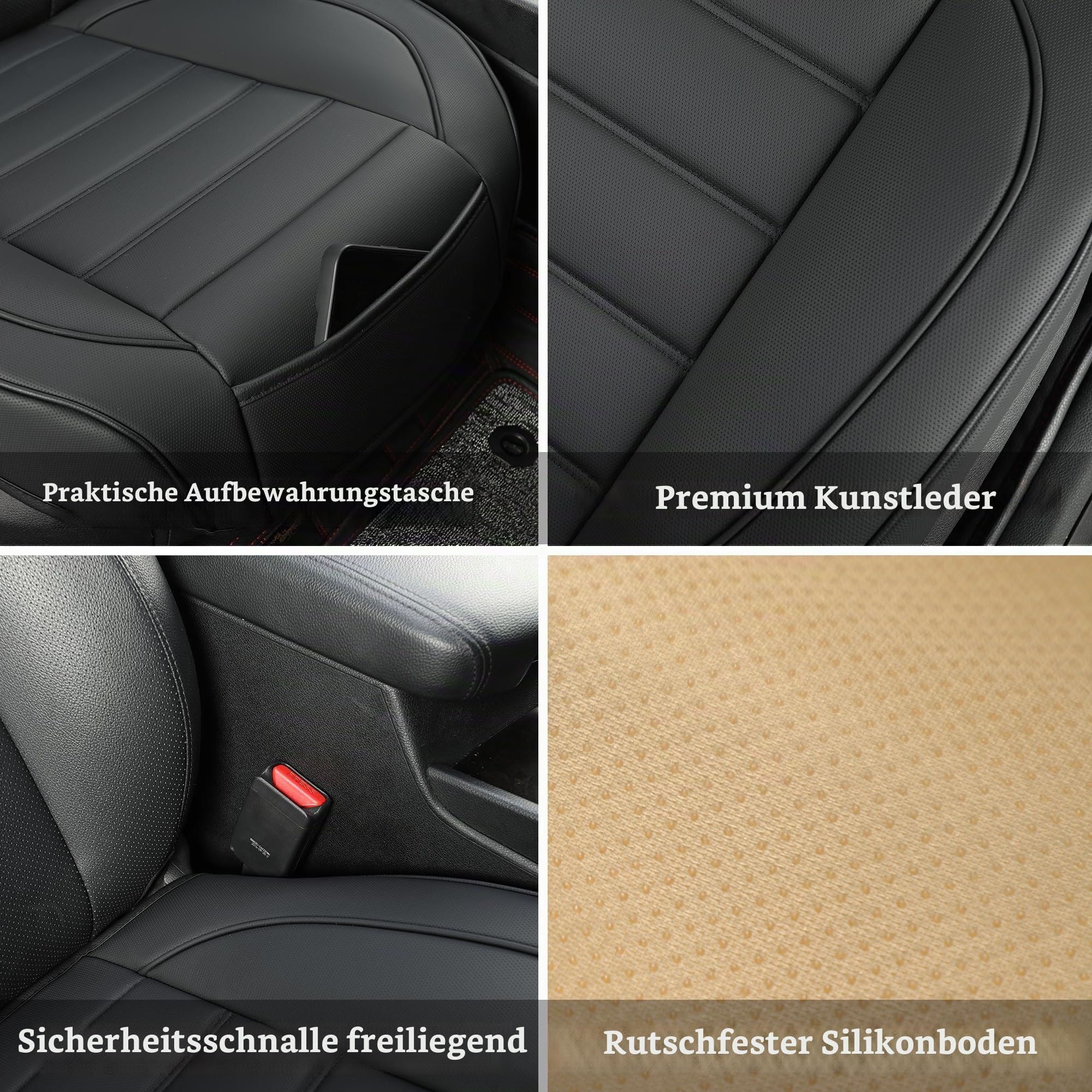 Vordersitzbezüge aus Leder, 2 Stück, Untersitzbezüge für Autos, Fahrer-Autositzbezüge, Luxus-Sitzschoner, für die meisten Fahrzeuge, Limousine, LKW, SUV, Schwarz